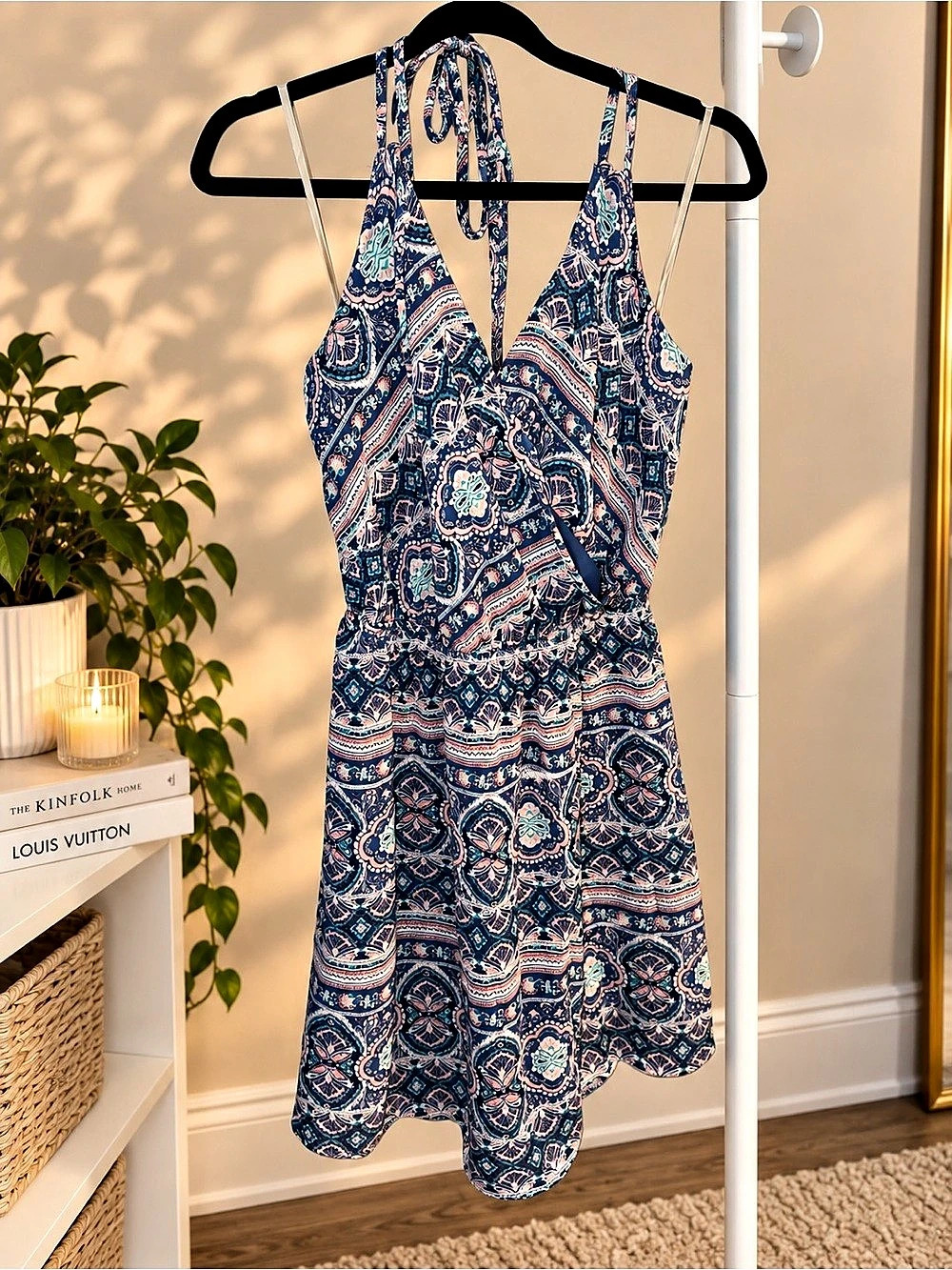 Paisley Wrap Midi Dress Blue & Pink